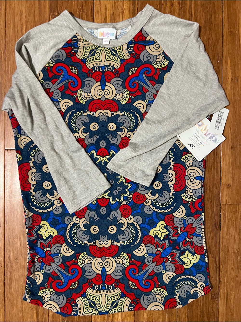 LuLaRoe Randy with Multicolor Logo and Gray Trim
